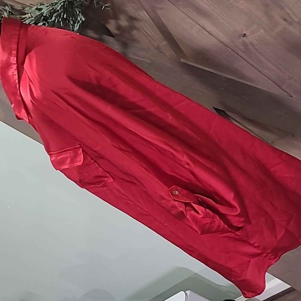 Essential Red Satin Pullover Button-Up Blouse Tun… - image 3